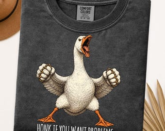 Funny Goose Shirt, Honk If You Want Problems, Distressed Vintage Comfort Colors Tee