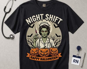 Halloween Nurse Shirt, Night Shift RN Gift, Spooky Registered Nurse Tee, Happy Halloween Comfort Colors
