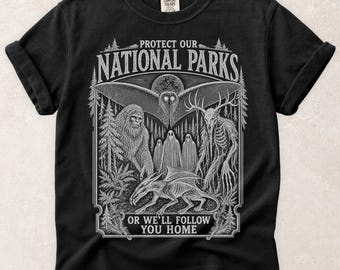Vintage Cryptid National Parks Shirt, Bigfoot Mothman Ghosts Folklore Tee