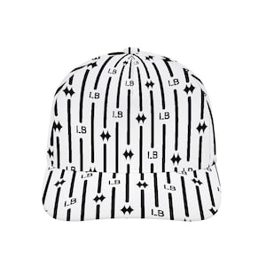 LauBelle - Unisex Striped Baseball Cap - Monogram Adjustable Hat - White/Black