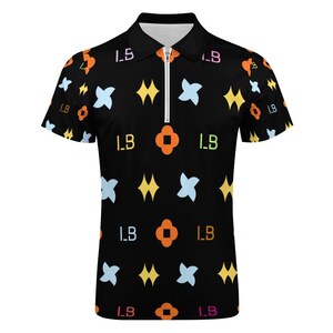 lbpolosforhim – Schwarzes Performance-Polohemd mit Muster | Reißverschluss vorne | Doppelseitiger Stoff | Größen 2XS–6XL