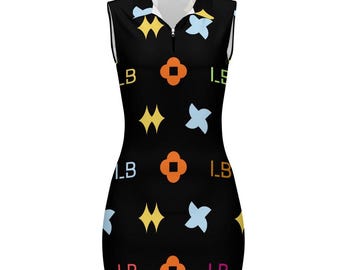 LauBelle - Womens Short Sleeve Dress with Short Zipper - Blackk
