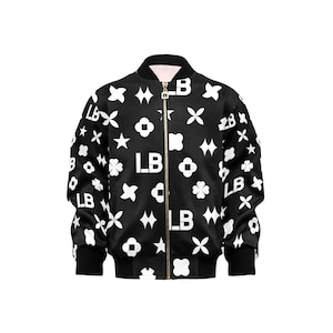 LauBelle - Veste bomber monogrammée pour enfant - Manteau léger zippé - Noir/Blanc