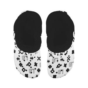 LauBelle - Custom Print Fleece Lined Adults Clogs - White and Black