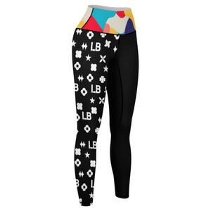 LauBelle Kollektion | Hochgeschnittene Sportleggings – Asymmetrischer Farbblock, Stretchbund, Größe 2XL