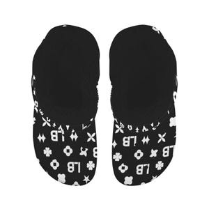 LauBelle - Custom Print Fleece Lined Adults Clogs - Black and White