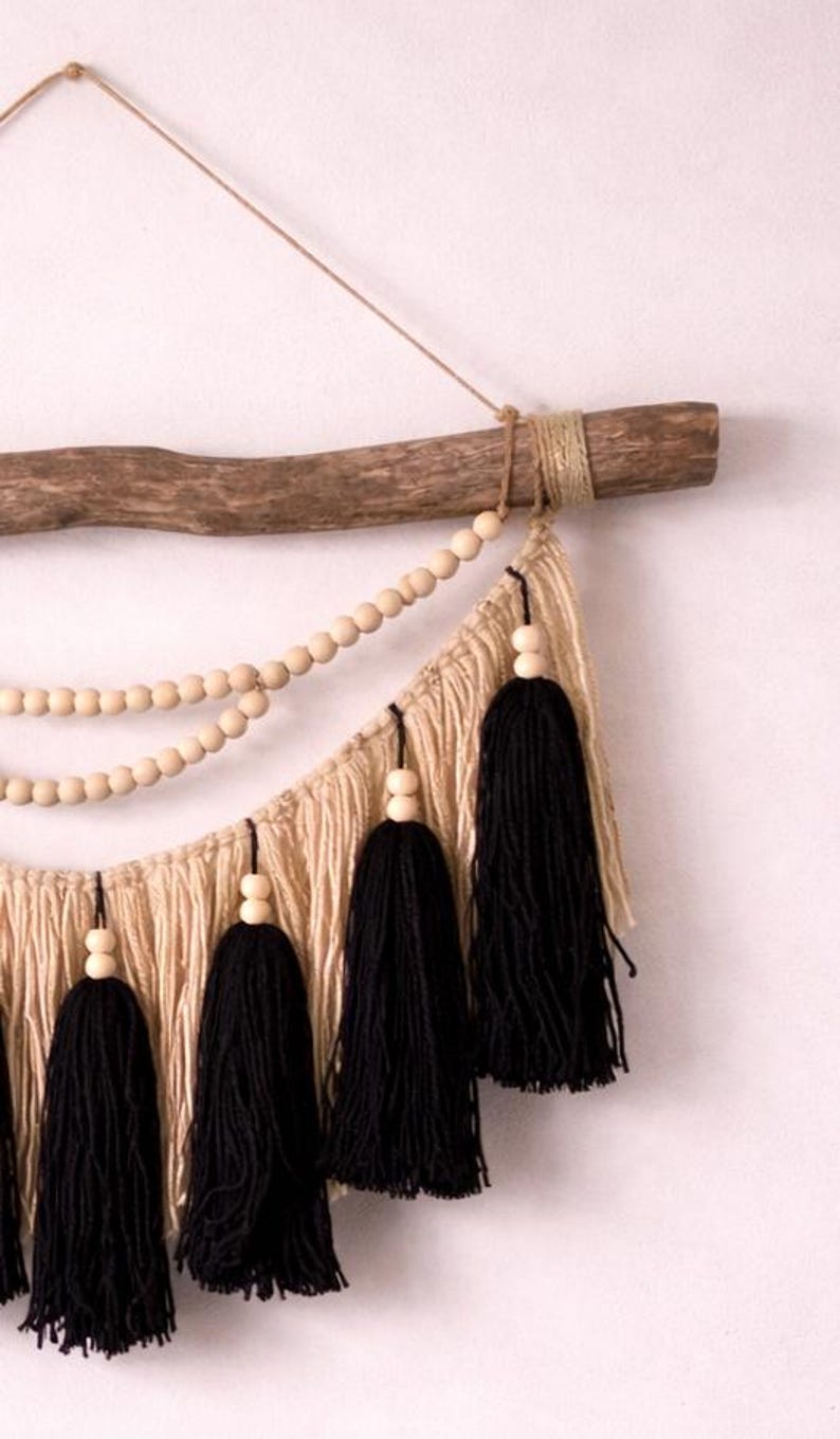 Boho Macrame Wall Hanging With Tassels & Wooden Beads, Handmade ...