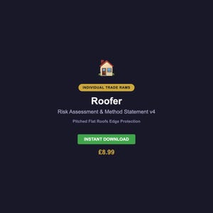 Roofer RAMS Template v4 - Risk Assessment Method Statement - Roofing Work - CDM 2015 - UK Health Safety - Editable Word Document