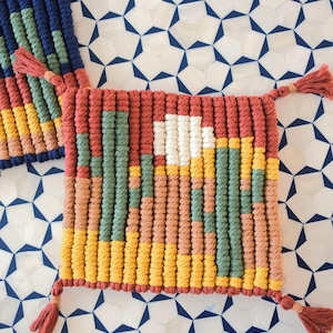 Macrame Cactus Trivet, Red Cactus Desert, Western Fiber Art, Boho Kitchen Decor