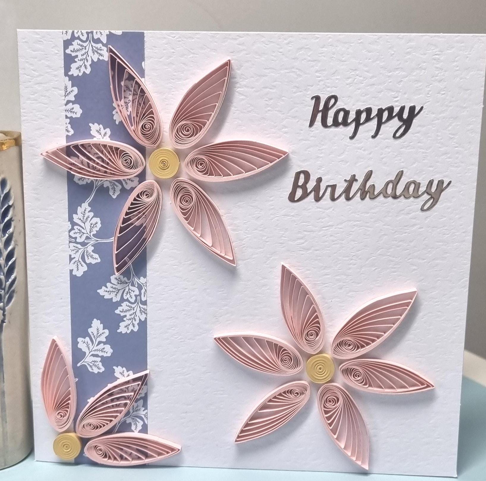 Personalised Quilled Birthday Card, Choose Colours, Handmade Floral Card