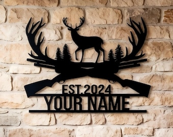 Custom Deer Hunting Gear, Personalized Buck Wall Art for Cabin, Deer Head Decor for Home, Rustic Hunter Gift,Wildlife Antler Wall Mount Sign