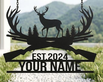 Custom Deer Hunting Gear, Personalized Buck Wall Art for Cabin, Deer Head Decor for Home, Rustic Hunter Gift,Wildlife Antler Wall Mount Sign