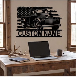 Custom Vintage Truck Sign, Personalized Americana Metal Art, Retro Garage Wall Decor, Unique Gift for Him, Classic Pickup Plaque