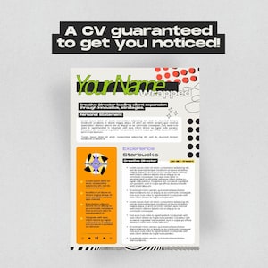 May include: A two-page CV template with a modern design. The CV includes sections for personal statements and experience, with the text "YourName Wrapped" at the top. The CV is designed to be downloaded as a PDF or JPEG.