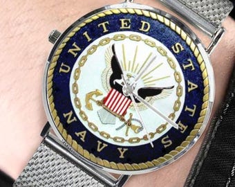 Men's U.S. Navy 40MM Custom Made All Stainless Steel Monogram Quartz Watch