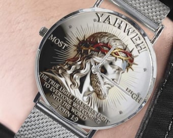 Herren Custom YAHWEH Psalm Von Johannes 40 MM Alle Edelstahl-Monogramm-Quarzuhr