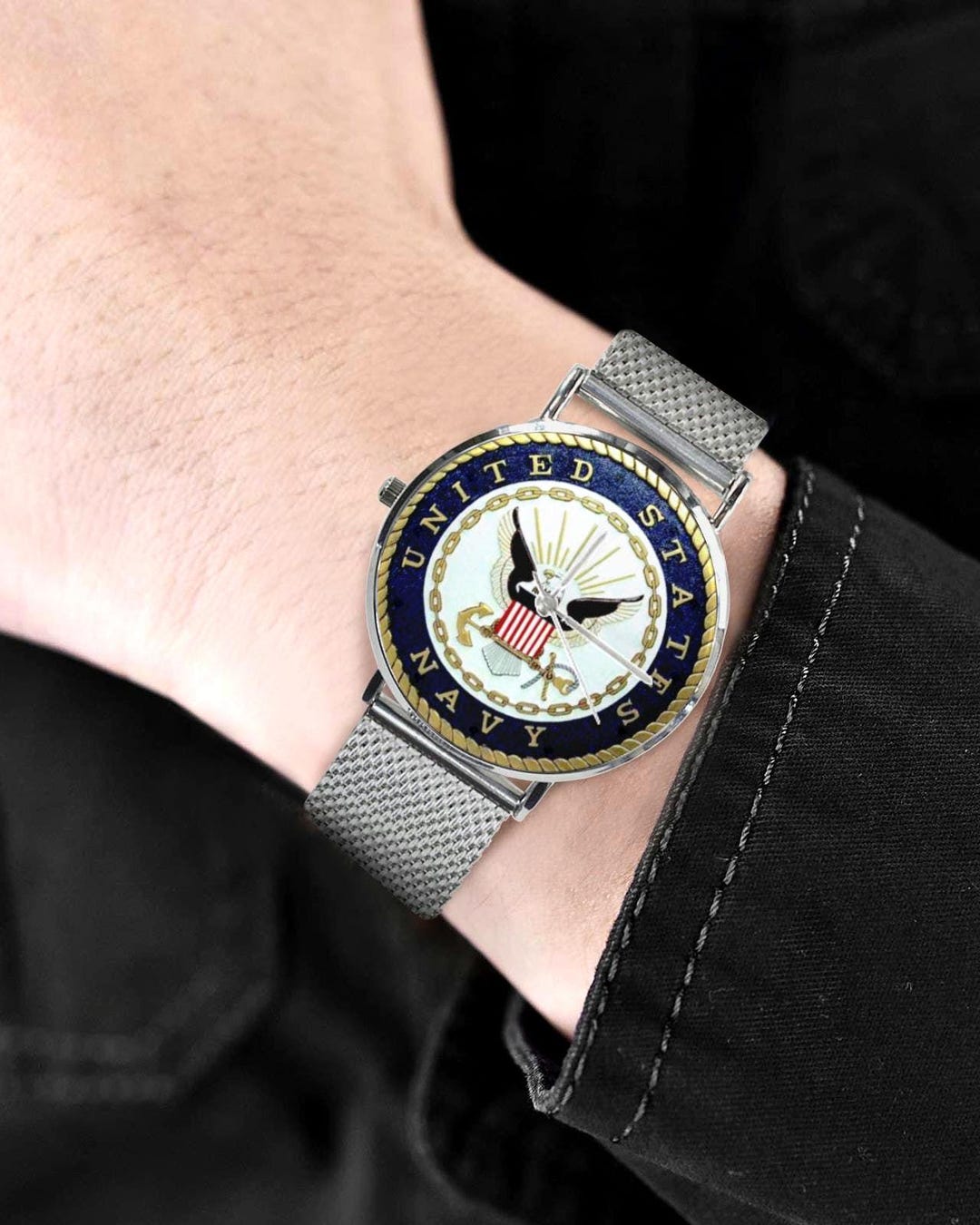 Men's U.S. Navy 40MM Custom Made All Stainless Steel Monogram Quartz ...
