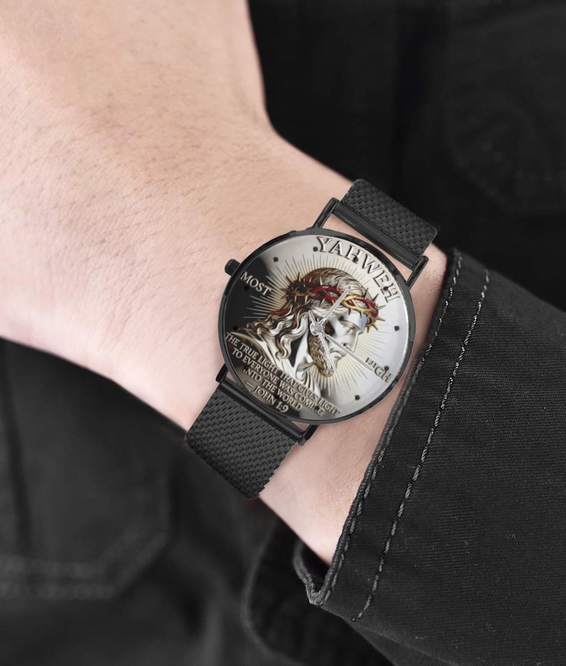 Men's Custom YAHWEH Psalm Of John 40MM All Stainless Steel Monogram Quartz Watch