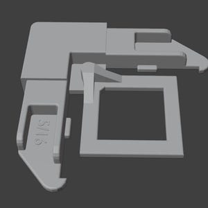 May include: A light gray plastic component with a rectangular frame and a 5/16 marking. The component has a right-angle shape with a protruding section and a hook-like feature, likely for joining or securing.