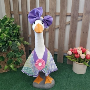 Porch Goose Outfit Purple Bow Pink Bonnet & Colorful Patchwork Cape Fits 28"- 30"