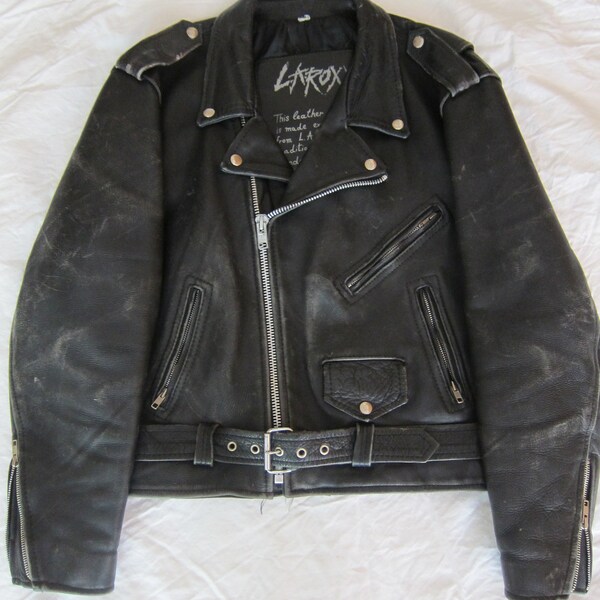 80s Vintage LA Roxx Hollywood Black Leather Motorcycle Rocker Jacket