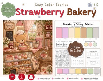 Strawberry Bakery Marker Palette | Cozy Coloring Guide (PDF Download)
