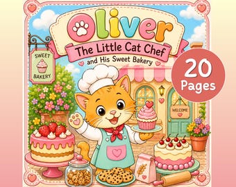 Oliver's Bakery Easy Coloring Book, Cat Chef Pages, Kids Printable PDF