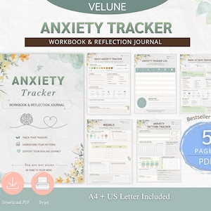 Paquete imprimible de registro de ansiedad, registro de ataques de pánico, diario de ansiedad, descarga digital