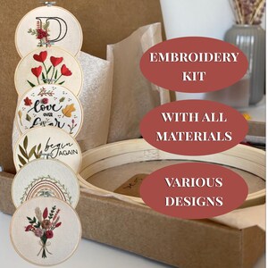 Embroidery Kit for Beginners Full Set DIY | Modern Hand Embroidery Kit with Hoop DMC Threads Stitch Guide | Creative Gift Idea