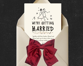 Whimsical Doodle Wedding Invitation Suite, Hand Drawn Couple Canva Template (Instant Download)