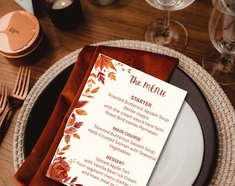 Autumn Warmth Wedding Invitation,Canva Editable Fall Dinner Menu Card