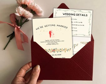 Hand Drawn Wedding Invitation Template,Floral Bride Groom Wedding Printable, Instant Download