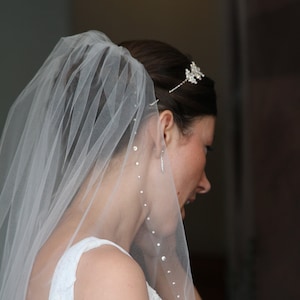 Cascade Veil with Swarovski Crystals | bridal veil, blush color, light ivory, chapel, ivory, fingertip white, Sweep, champagne color