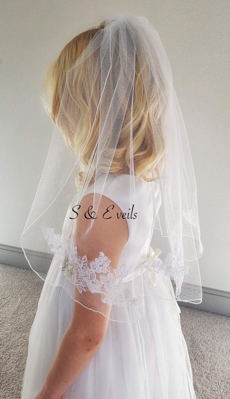 Communion Pencil Edge Veil first communion veil white catholic communion veil white lace communion veil