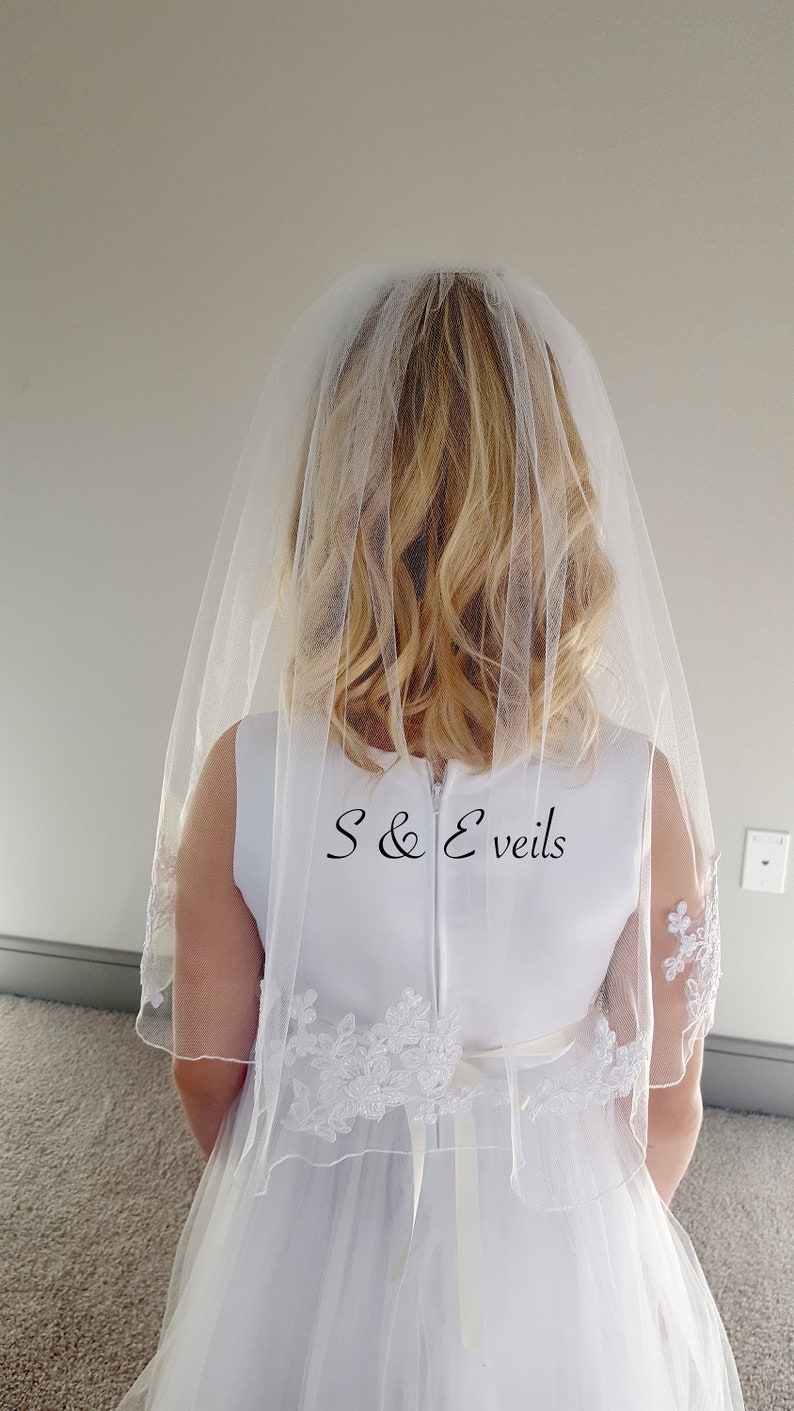 Communion Pencil Edge Veil first communion veil white catholic communion veil white lace communion veil