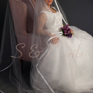 Cathedral Veil with 5/8" Satin Ribbon | Wedding veil, bridal veil, wedding veil in ivory, wedding veil with ribbon, white ribbon bridal veil