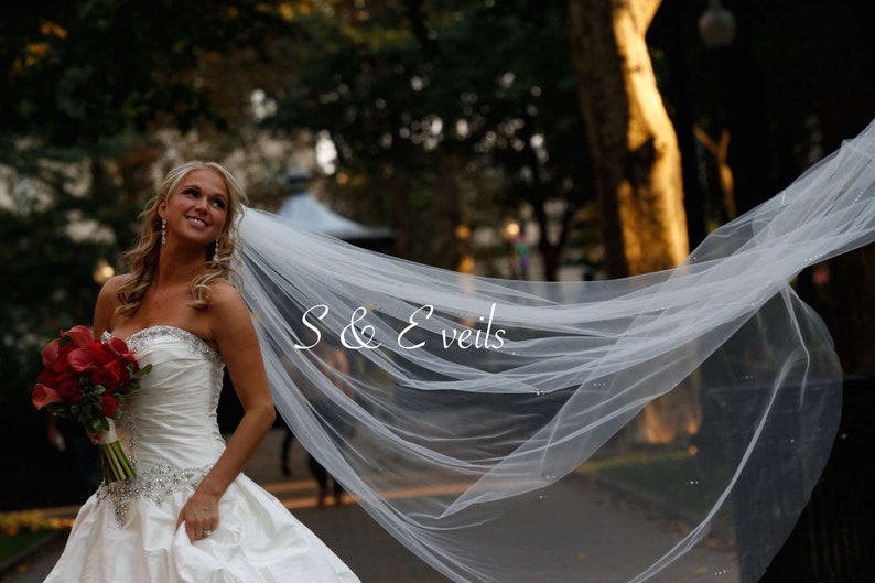 Cathedral Veil with Crystals, ivory bridal veil, wedding veil, bridal veil, wedding veil ivory, wedding veil crystals, crystals wedding veil image 1