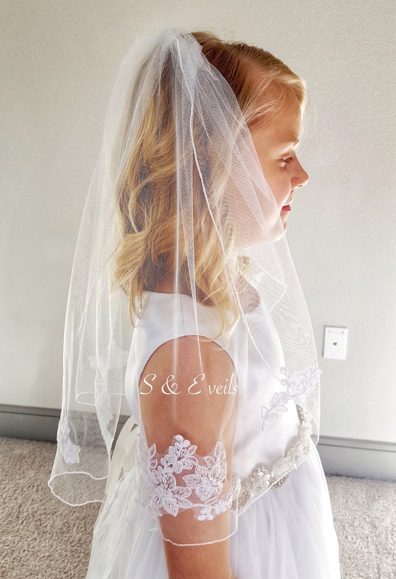 Communion Pencil Edge Veil first communion veil white catholic communion veil white lace communion veil