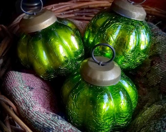 Midwest Kugel Olive Crackle Mercury Ribbed Melon Glass Ornaments Set of 3--Year-Round Beauty