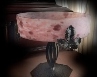 Verreries d'Art Lorrain for Daum, Art Deco Pink Glass & Iron Centerpiece, Signed