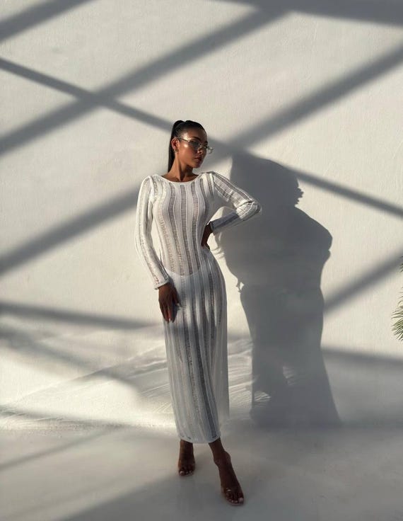long sleeve knit beach dress Reversible Crochet Women Sheer Cover Up Maxi Dress Swimwear Cover Summer Outfit satin silk blouse