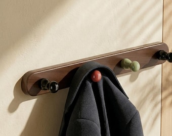 Nordic Walnut Coat Rack, Gourd Shaped Aluminum Hooks, No-Drill Wall Mount