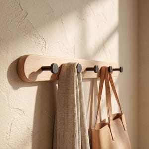 Wieszak ścienny z litego drewna i mosiężnego wieszaka na ubrania, nowoczesny minimalistyczny organizer do przedpokoju Beechwood,BlackHooks