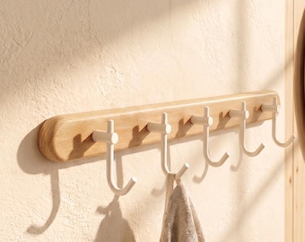 Solid Wood J-Hook Rail Minimalist Entryway Coat Rack, Modern Organizer, Sustainable Decor