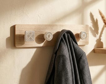 Bohemian Wooden Wall Hook Rack Natural Wood Entryway Organizer