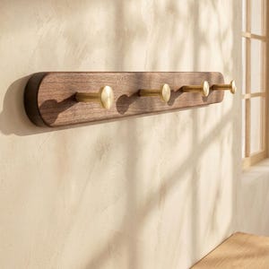 Wieszak ścienny z litego drewna i mosiężnego wieszaka na ubrania, nowoczesny minimalistyczny organizer do przedpokoju zdjęcie 3