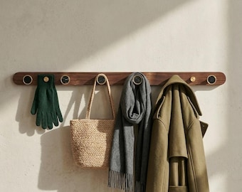 Walnut Brass Coat Hooks with Natural Shell Inlay Solid Decorative Wall Rack