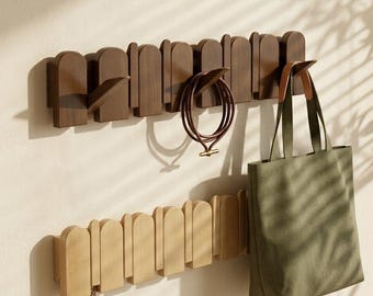 Piano Coat Rack Handcrafted Solid Wood Wall Hooks Modern Wall Mount Entryway Organizer
