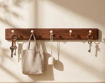 Wooden Wall Hook Rack Modern Minimalist Adhesive Storage Solution