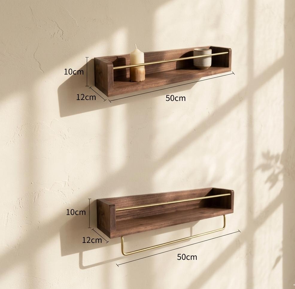 Floating Shelf With Railing Solid Walnut Floating Shelf With Brass Rail, Kitchen Bathroom Organizer ...